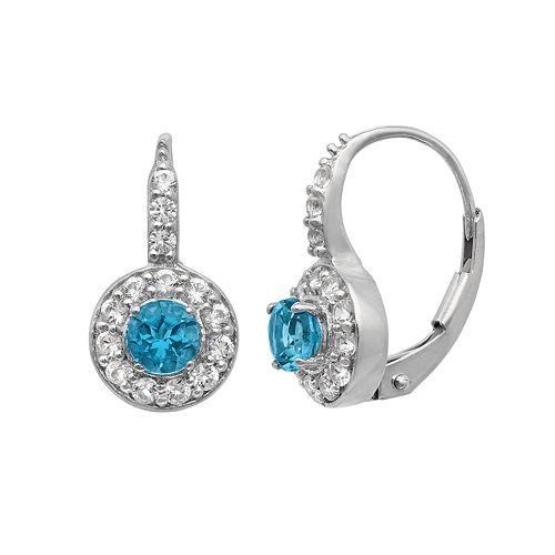 London Blue Topaz & Lab-Created White Sapphire Sterling Silver Halo ...