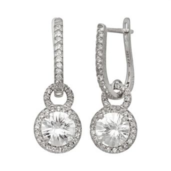 Sterling Silver Lab-Created White Sapphire Halo Drop Earrings