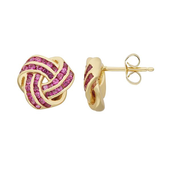 Designs By Gioelli Lab Created Ruby 14k Gold Over Silver Love Knot Stud Earrings