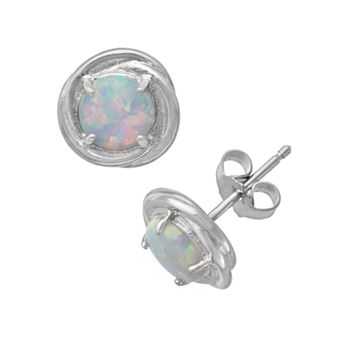 Sterling Silver Lab-Created Opal Swirl Stud Earrings