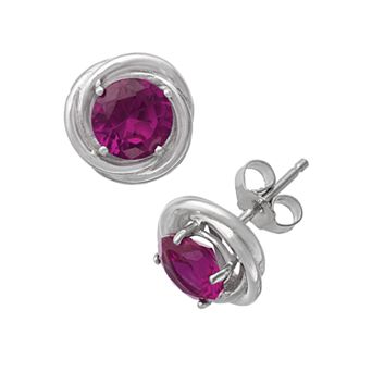 Sterling Silver Lab-Created Ruby Swirl Stud Earrings