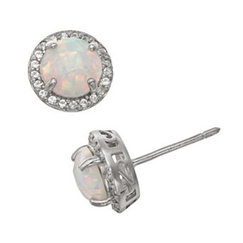 Designs by Gioelli Sterling Silver Lab-Created Opal and Lab-Created White Sapphire Halo Stud Earrings