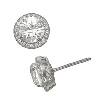 Sterling Silver Lab-Created White Sapphire Halo Stud Earrings
