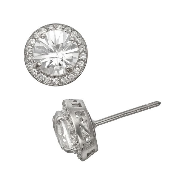 Sterling Silver Lab Created White Sapphire Halo Stud Earrings