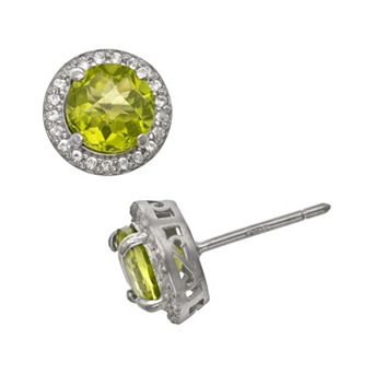 Sterling Silver Peridot and Lab-Created White Sapphire Halo Stud Earrings