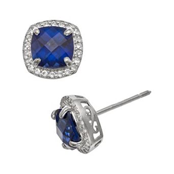 Designs by Gioelli Sterling Silver Lab-Created Blue and White Sapphire Halo Stud Earrings