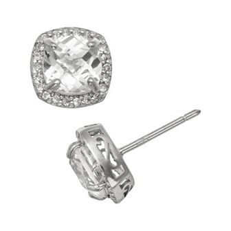 Sterling Silver Lab-Created White Sapphire Halo Stud Earrings