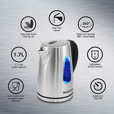 Elite Platinum 1.7L Stainless Steel Cordless Electric Kettle