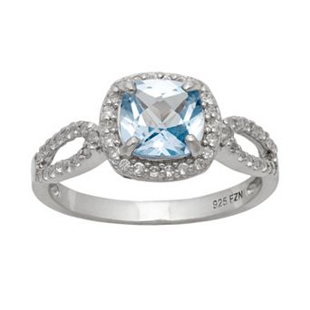 Sterling Silver Lab-Created Aquamarine and Lab-Created White Sapphire Halo Ring