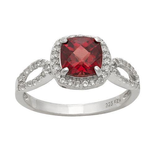 Sterling Silver Garnet & Lab-Created White Sapphire Halo Ring