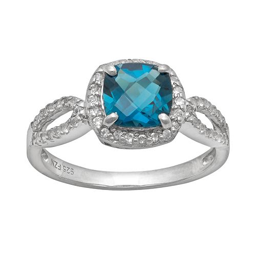 Sterling Silver London Blue Topaz & Lab-Created White Sapphire Halo Ring