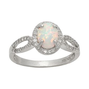 Sterling Silver Lab-Created Opal and Lab-Created White Sapphire Halo Ring