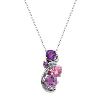 Classic Treasures Sterling Silver Amethyst, Rhodolite Garnet and Lab-Created Pink Sapphire Swirl Pendant