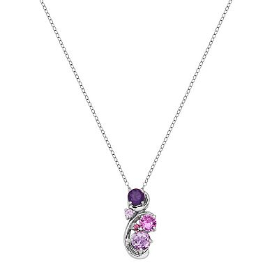 Sterling Silver Amethyst, Rhodolite Garnet and Lab-Created Pink Sapphire Swirl Pendant