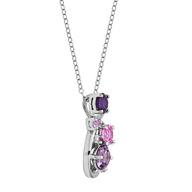 Sterling Silver Amethyst, Rhodolite Garnet and Lab-Created Pink Sapphire Swirl Pendant