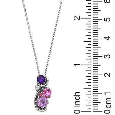 Sterling Silver Amethyst, Rhodolite Garnet and Lab-Created Pink Sapphire Swirl Pendant