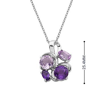 Sterling Silver African Amethyst and Brazilian Amethyst Cluster Pendant
