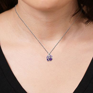 Sterling Silver African Amethyst and Brazilian Amethyst Cluster Pendant