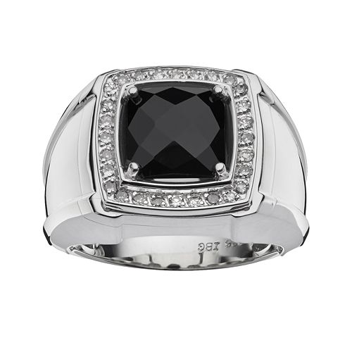 Sterling Silver Onyx & 1/4ct. T.W. Diamond Ring Men