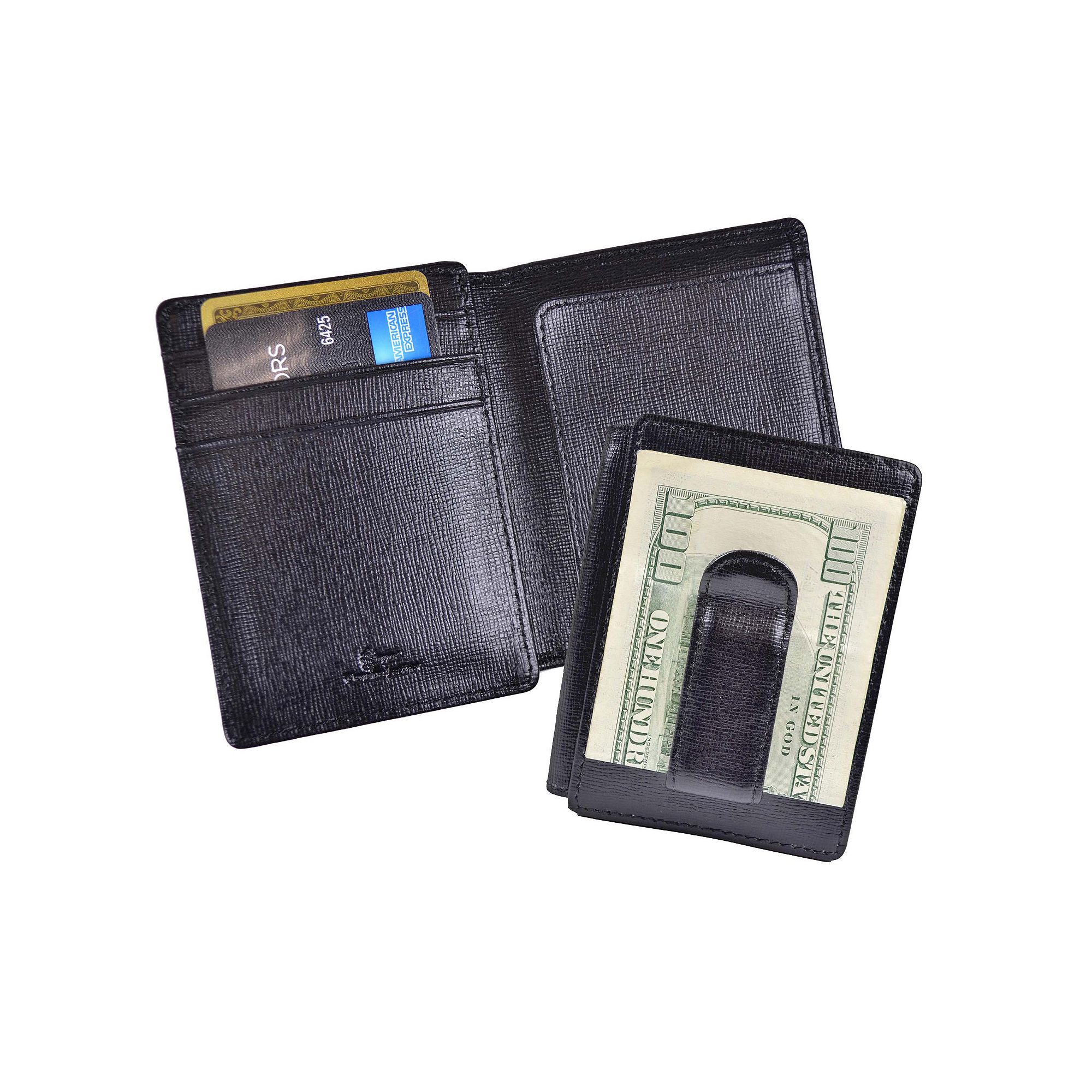 Royce Leather Saffiano Money Clip ID Wallet, Black