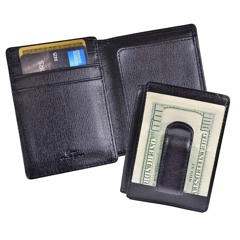 Royce Leather Saffiano Money Clip ID Wallet, Black
