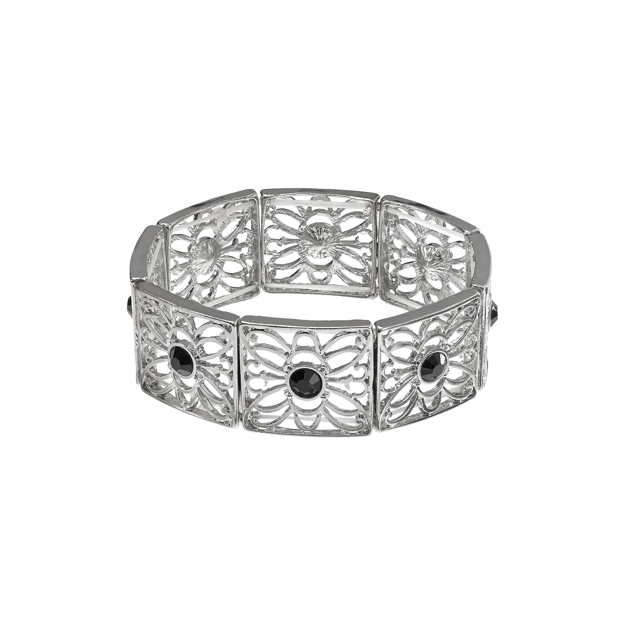 1928 Filigree Stretch Bracelet, Womens, Silver Tone