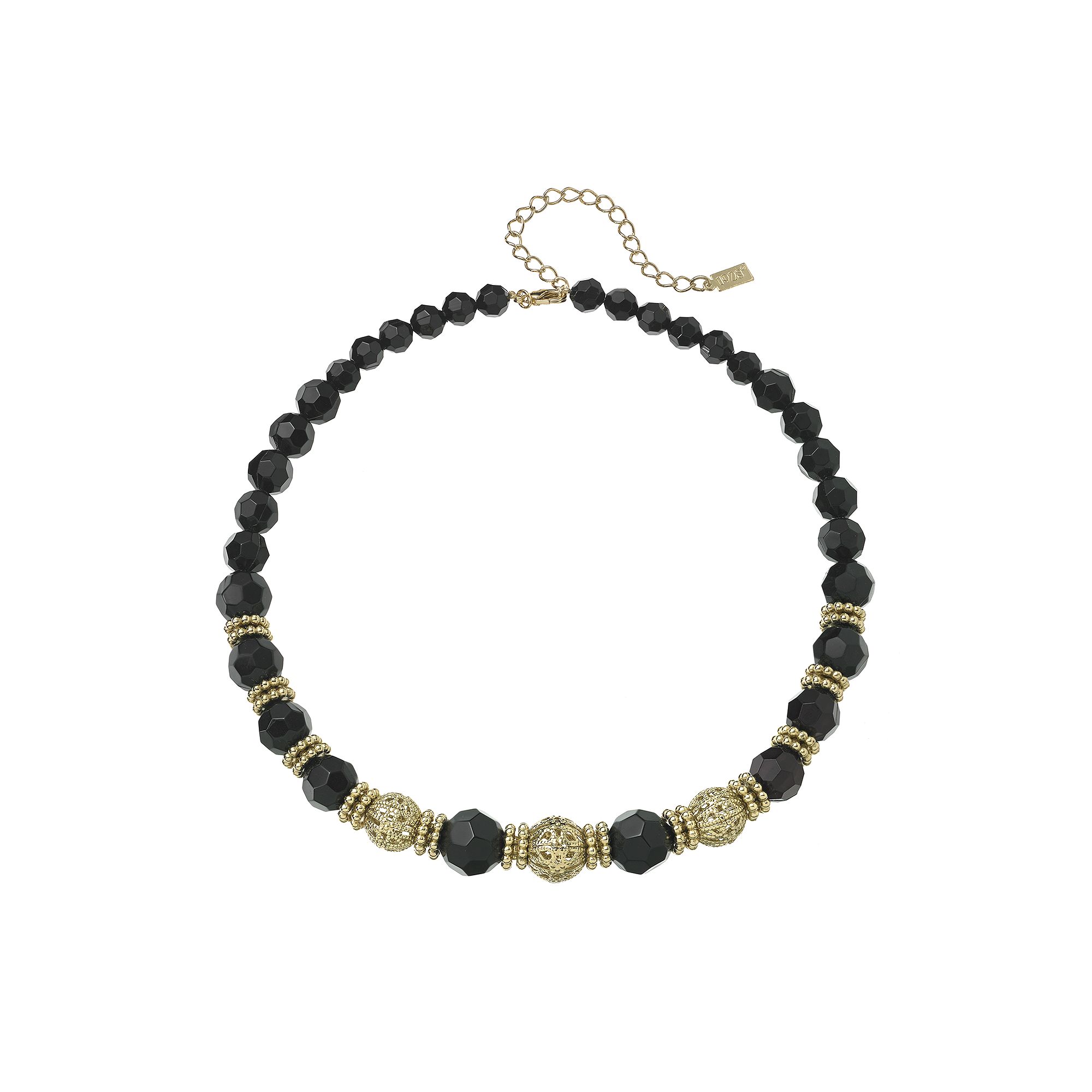 1928 Gold Tone Filigree Bead Necklace, Womens, Size: 16, Black
