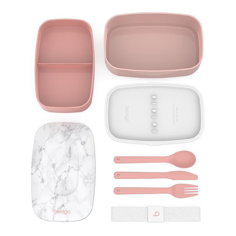 Bentgo Classic All-in-One Stackable Lunch Box Container with Built in Flatware - Blush Marble