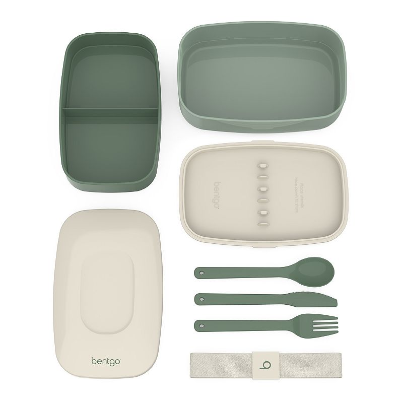 Bentgo Classic - Modern Bento-Style Design Includes 2 Stackable Containers  Built-in Plastic Utensil Set  and Nylon Sealing Strap (Khaki Green)