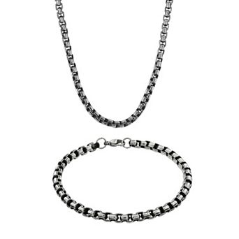 LYNX Stainless Steel Box Chain Necklace & Bracelet Set - Men