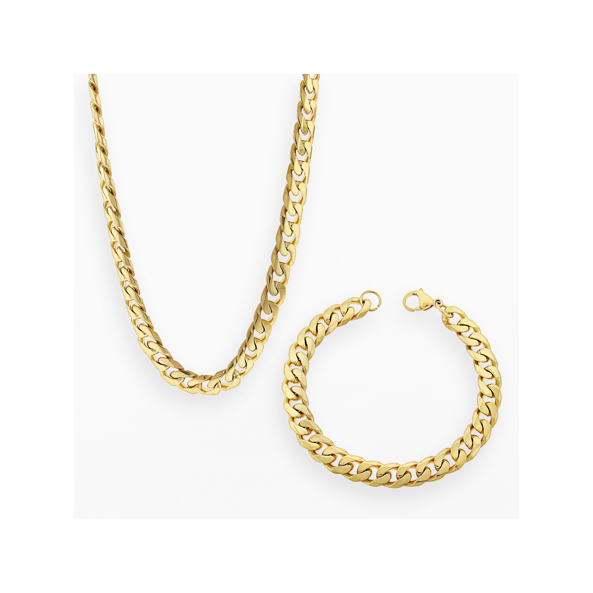 LYNX Yellow Ion-Plated Stainless Steel Curb Chain Necklace & Bracelet Set 