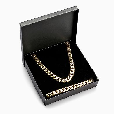 LYNX Yellow Ion-Plated Stainless Steel Curb Chain Necklace and Bracelet Set - Men