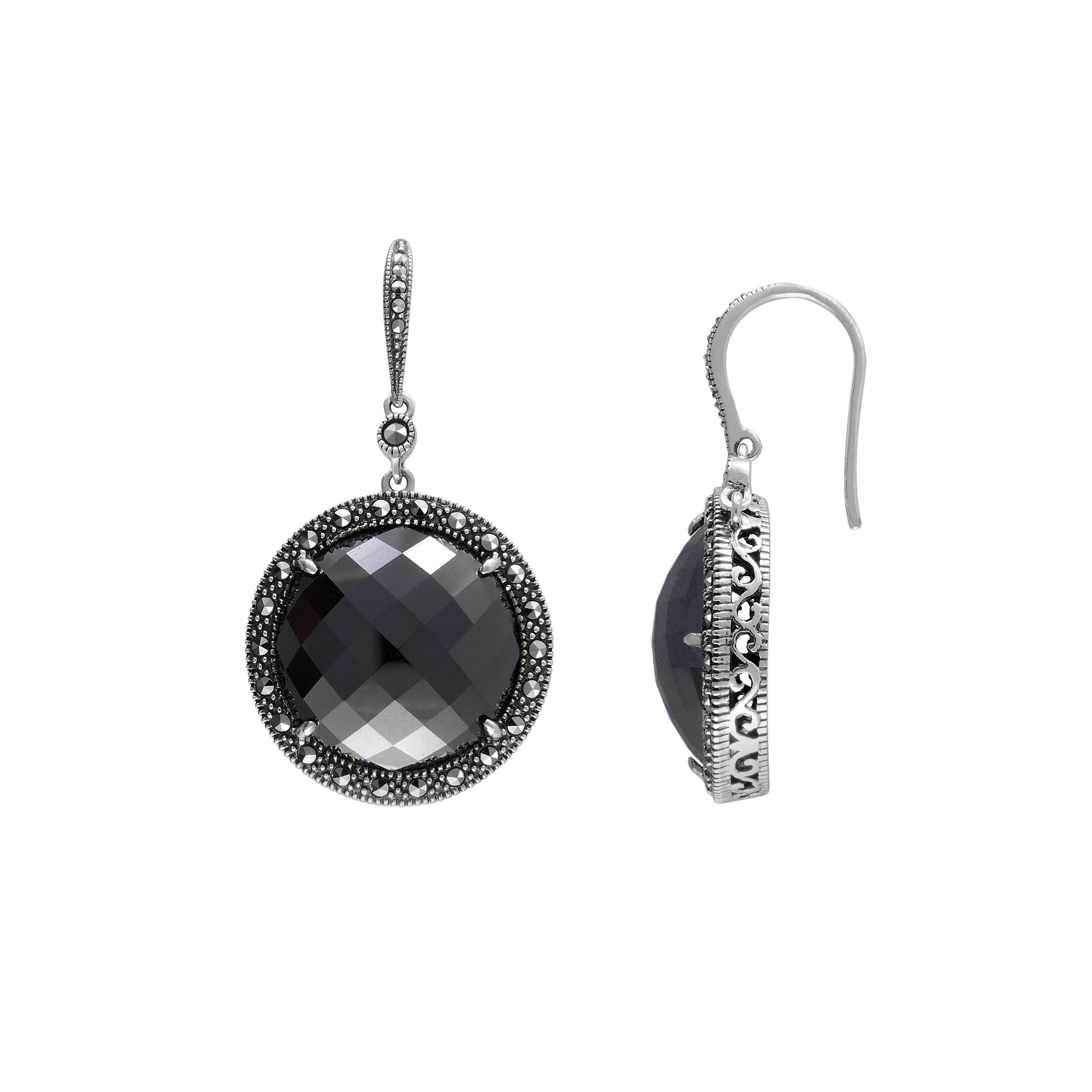 Lavish by TJM Sterling Silver Hematite Halo Drop Earrings, Womens, Grey