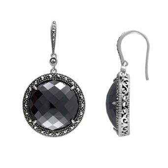 Lavish by TJM Sterling Silver Hematite Halo Drop Earrings