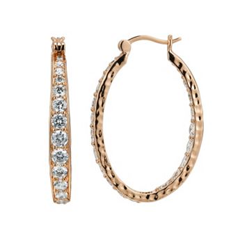 18k Rose Gold Over Silver-Plated Cubic Zirconia Hammered U-Hoop Earrings