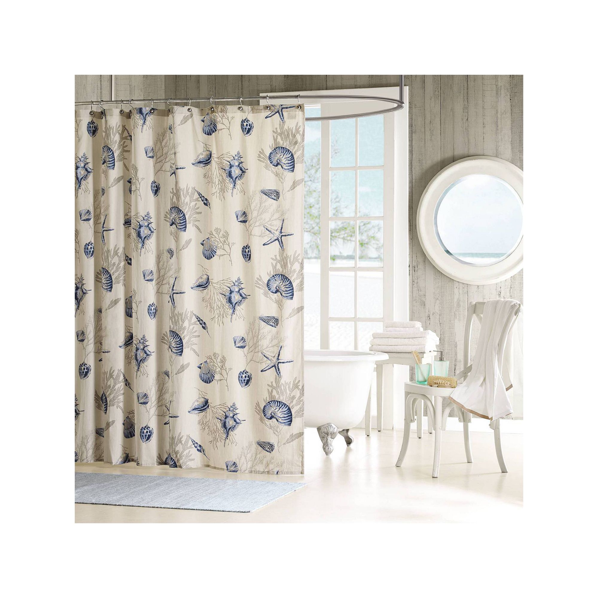 Madison Park Nantucket Fabric Coastal Shower Curtain, Size: 72X72, Blue