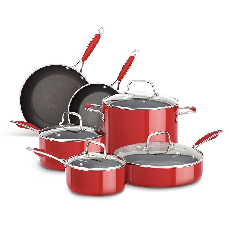UPC 883049298122 product image for KitchenAid KCAS10 10-pc. Nonstick Aluminum Cookware Set, Red, 10PC | upcitemdb.com