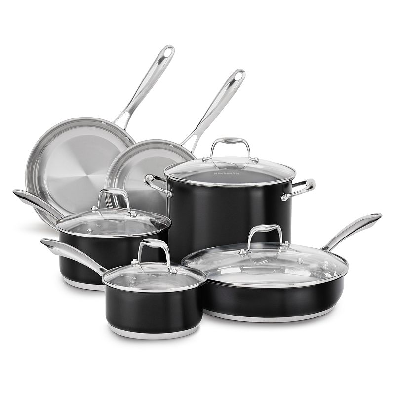 UPC 883049299013 product image for KitchenAid KCSS10 10-pc. Stainless Steel Cookware Set, Black, 10PC | upcitemdb.com