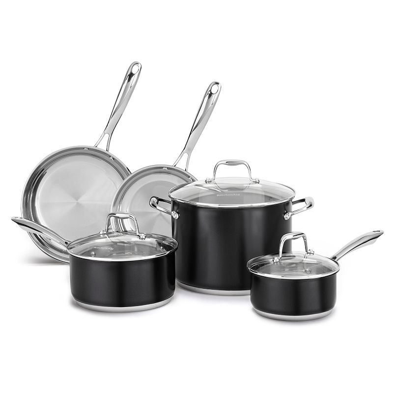 UPC 883049299020 product image for KitchenAid KCSS08 8 pc. Stainless Steel Cookware Set, Black | upcitemdb.com
