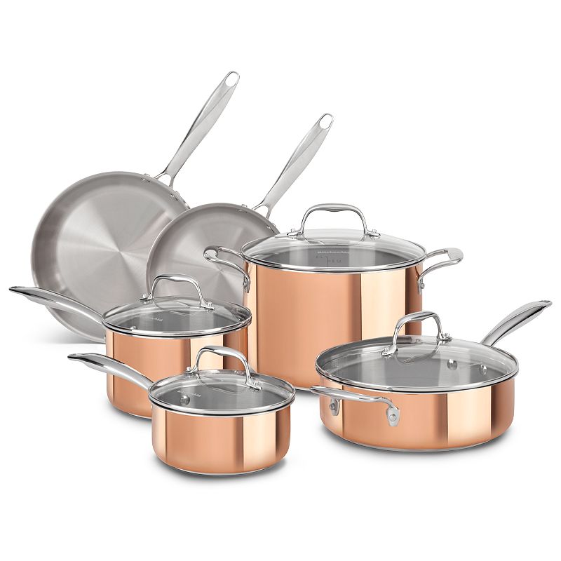 UPC 883049296661 product image for KitchenAid KCPS10CP 10-pc. Tri-Ply Copper Cookware Set, Multicolor, 10PC | upcitemdb.com
