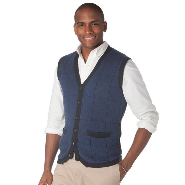 Chaps Classic-Fit Grove Pier Windowpane Jacquard Solid Sweater Vest - Men