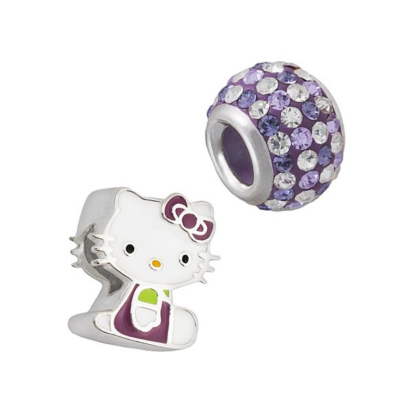 Hello Kitty Sterling Silver Earrings~ Petitie Clear Austrian Crystals USA! 