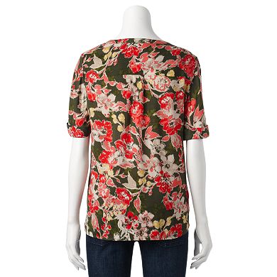 Croft & Barrow® Printed Button-Tab Top - Women's