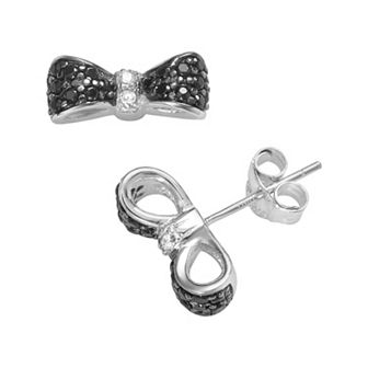 Sophie Miller Sterling Silver Black & White Cubic Zirconia Bow Stud Earrings