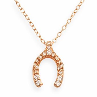Sophie Miller 14k Rose Gold Over Silver Cubic Zirconia Wishbone Pendant