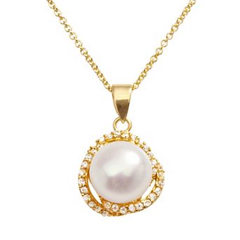 Sophie Miller 14k Gold Over Silver Freshwater Cultured Pearl & Cubic Zirconia Swirl Pendant