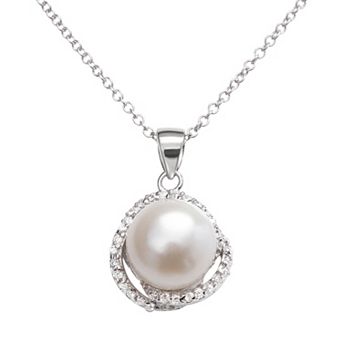 Sophie Miller Sterling Silver Freshwater Cultured Pearl & Cubic Zirconia Swirl Pendant