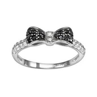 Sophie Miller Sterling Silver Black & White Cubic Zirconia Bow Ring