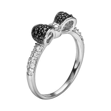 Sophie Miller Sterling Silver Black and White Cubic Zirconia Bow Ring