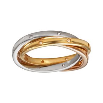 Sophie Miller 14k Gold Over Silver & Sterling Silver Tri-Tone Cubic Zirconia Interlocking Ring
